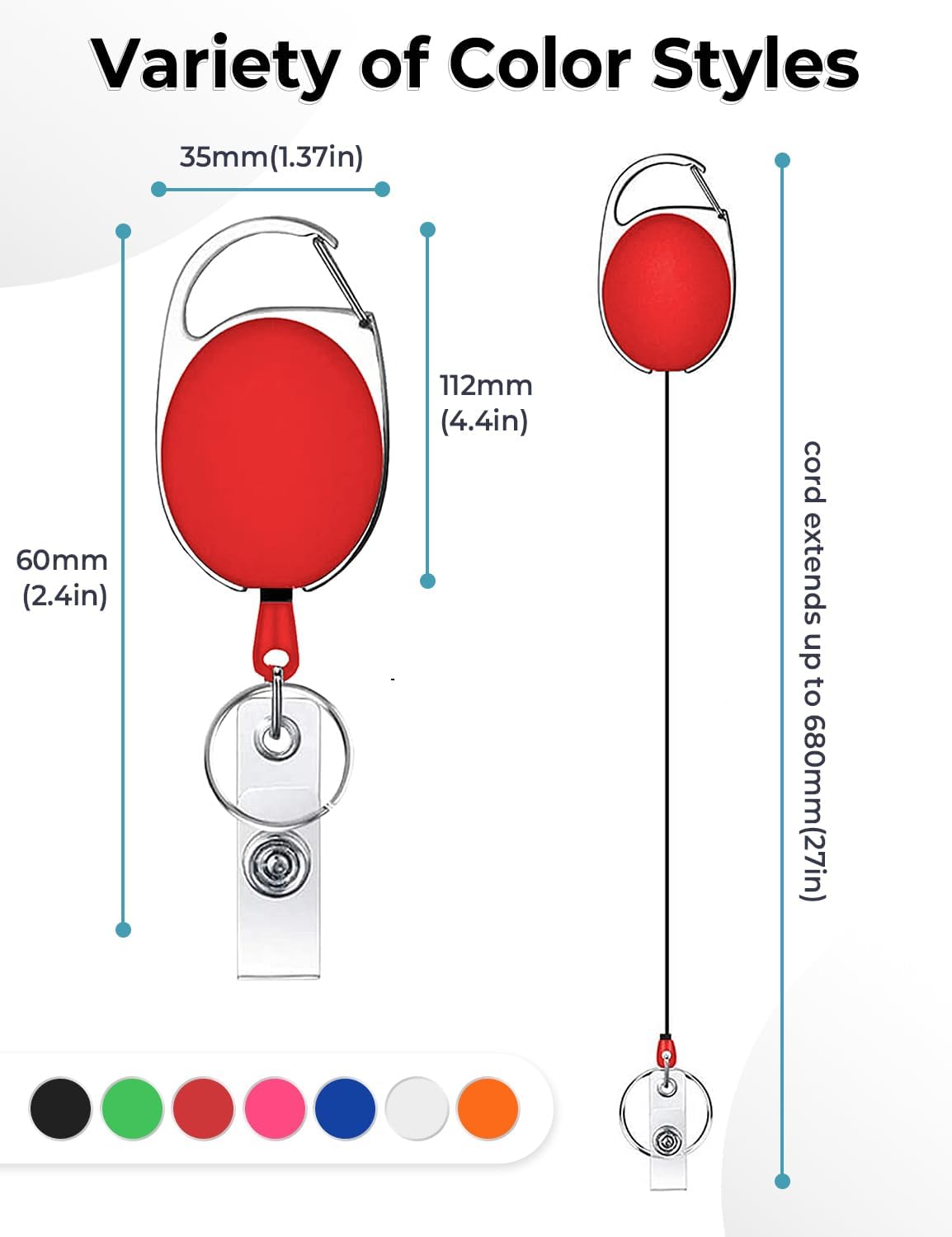 Viaky 14 Pack Retractable Badge Reels, Heavy Duty Carabiner ID Badge Holder with Key Ring and Belt Clip, 26.5 Inch Pull Cord Name Tag Keychain for Nurses, Office Workers, Mixed 7 Colors image 2