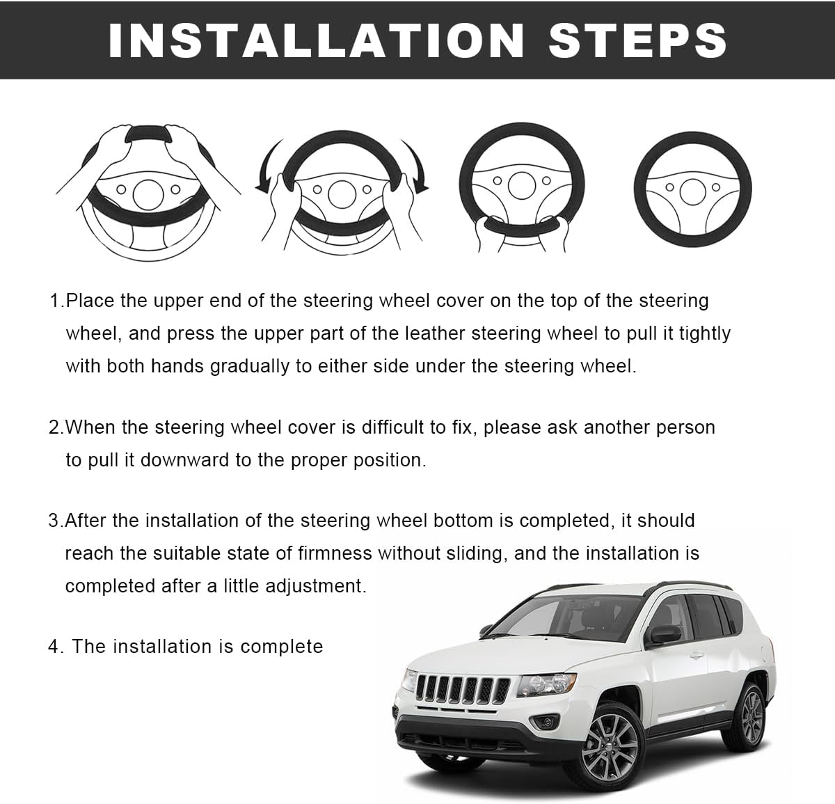 Car Steering Wheel Cover, 15 Inch Anti-Slip Breathable Leather Auto Steering Wheel Protector, Full Surround Soft Steering Wheel Cover for Men Women, Car Interior Accessories (Black) - Image 6