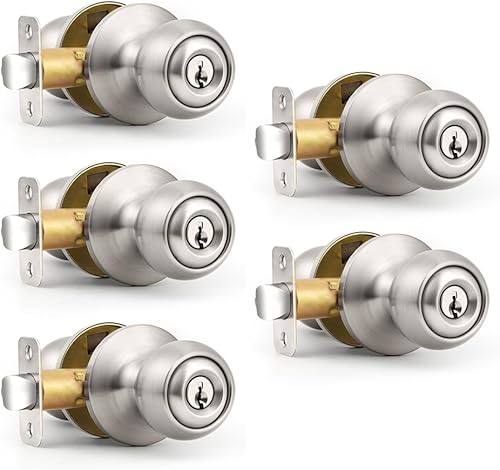 Miniatura 9 de Probrico - Pomos de entrada con llave de níquel satinado, Plateado