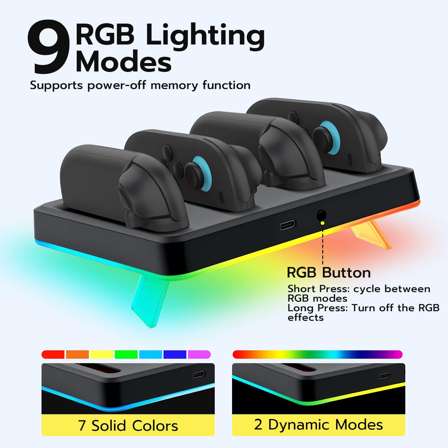 Mcbazel Station de Charge RGB pour Switch 2, Chargeur Magnétique pour Manette avec 9 Modes D'éclairage, Design Incliné à 17 Degrés et Montage Mural, Indicateurs LED pour Manette NS Switch 2 (Noir)