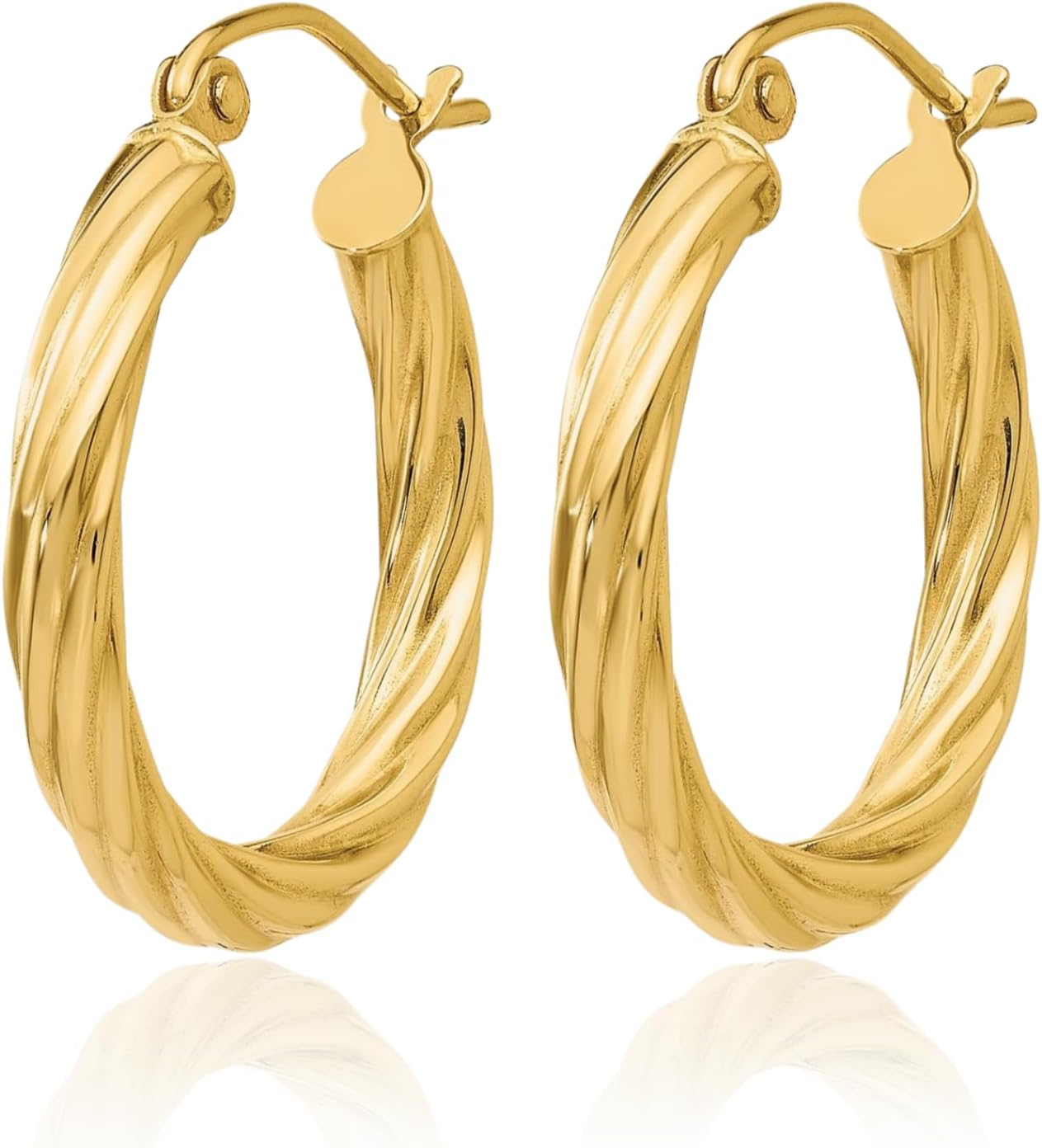 IceCarats 14K Solid Yellow Gold Small Twisted Round Hoop Earrings 14mm 0.6 inch Snap Back For Her