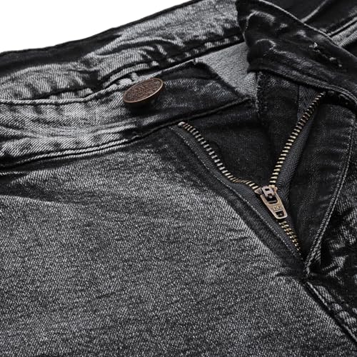 Image of PARIS HAMILTON Men Bootcut Fit Carpenter Style Color Blocked Bellbottom Heavy Fade Charcoal Grey Stretchable Denim Jeans 28 inch