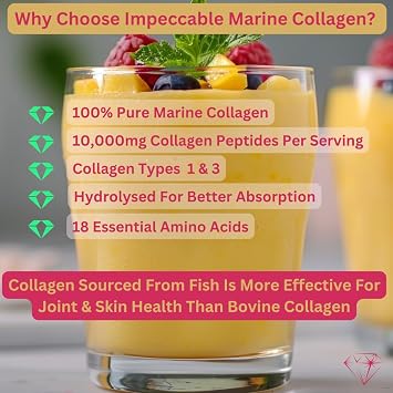 IMPECCABLE Marine Collagen Powder - Hydrolysed Collagen Peptides 10,000 mg. Skin, Hair, Nails & Joint Support - Unflavoured, Easy-Mix Collagen Supplement for Women & Men. 300 g / 30 Servings.