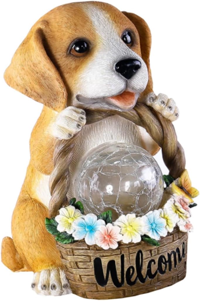 Flower Solar Lights Outdoor Dog Decor Resin Craft Garden Decor Solar Light Adornment Resin Artware for Home