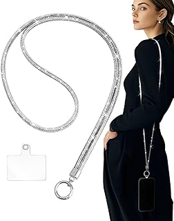 سلسلة موبايلات عالمي كروس بودي مزينة بأحجار الراين ومقاومة للسرقة لامعة ووسادة تثبيت لمعظم الموبايلات وحامل رقبة مرصع بالألماس للنساء من دلع موبايلك