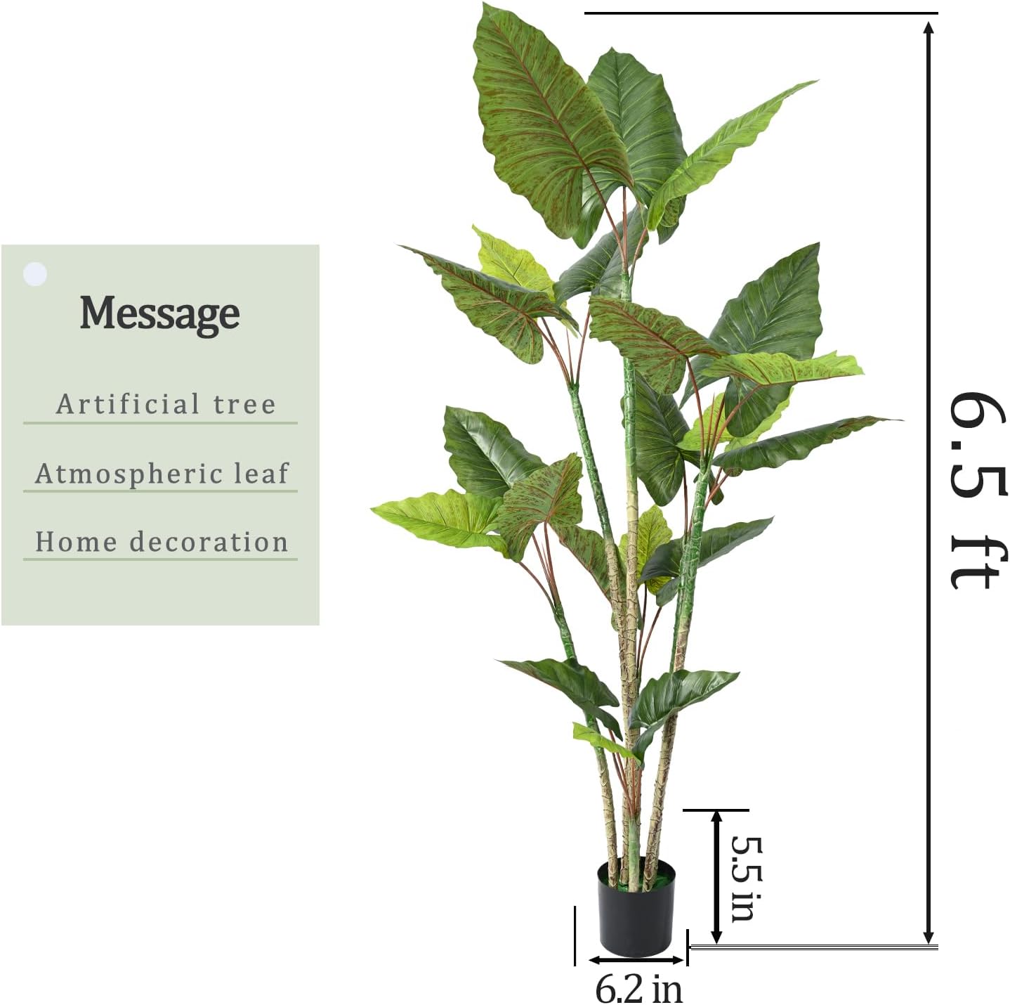 Abzo Artificial Rubber Tree Fake Plants 6.5FT Tall Faux Ficus Tree Potted Fake Indoor Plants Large Floor Plants Artificial Silk Tree for Home Office Living Room Decor Indoor., Green