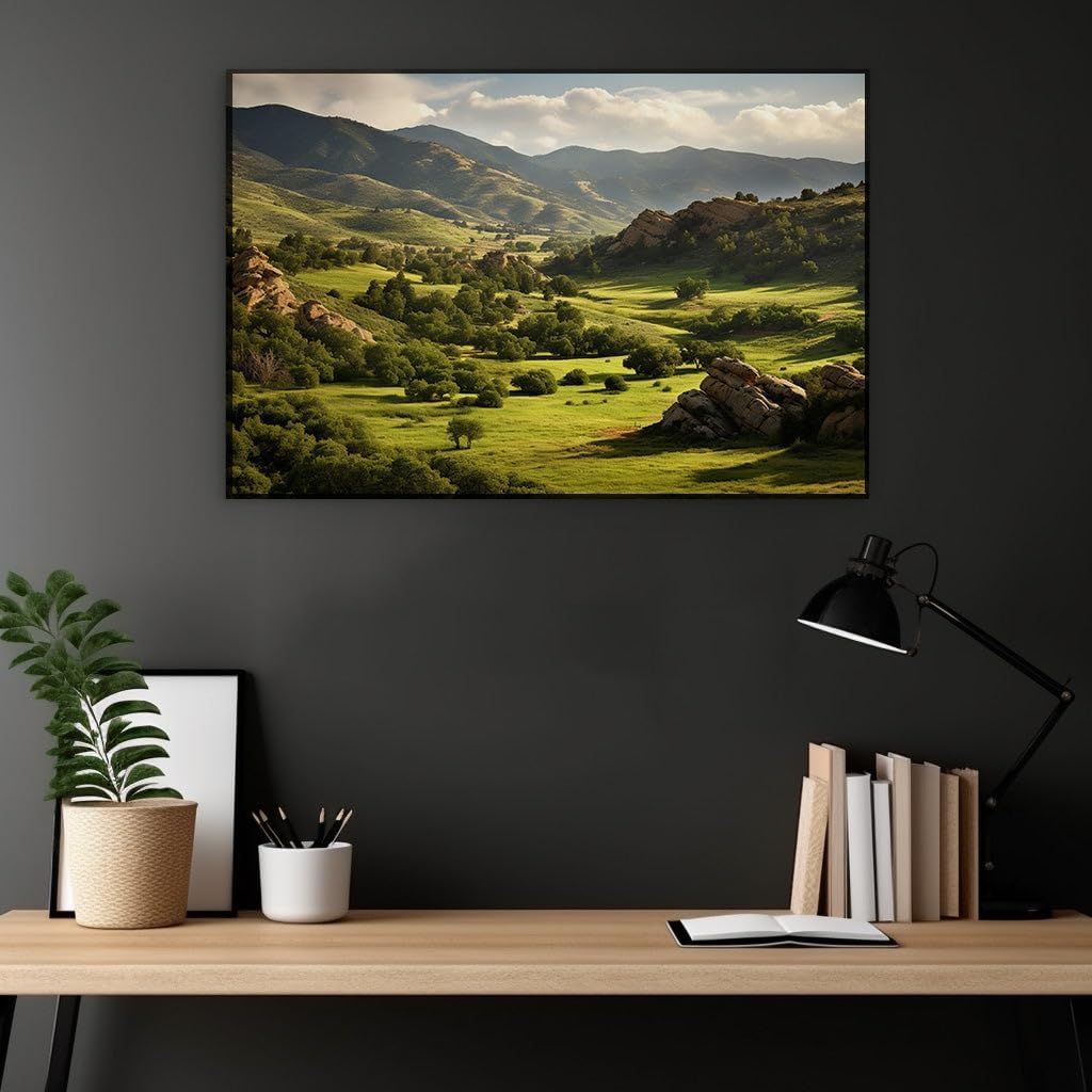 Canvas for Living room. Embracing Natural Tranquility: Discover the Lush Green Valleys and Majestic Mountains, 27 x 18 inch Canvas Wall Art - Ready to Hang