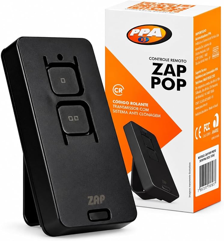 Controle Remoto PPA Zap Pop 2 Botões 433,92MHz Portão Automático e Cerca