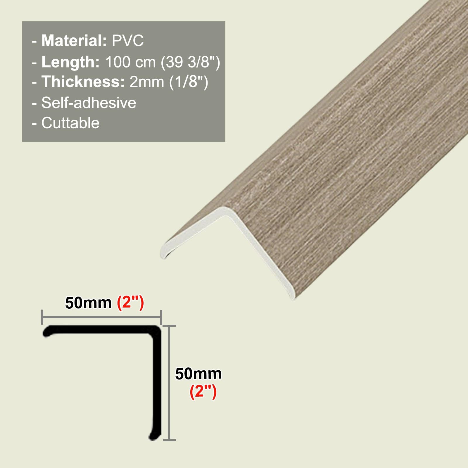 Übergangsprofil Eckenschutz aus PVC in Holzoptik, Selbstklebender Treppenkantenschutz, L-Profil für Außentreppenkanten, Kantenschutz für Möbel(Style D,50x50mm (2"x2"))