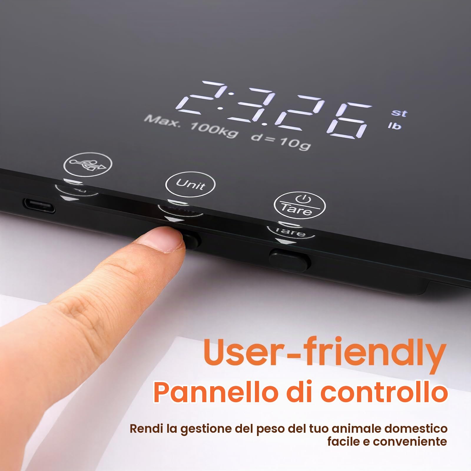 Bilancia digitale per animali domestici, bilancia per cani, fino a 100 kg, precisione 10 g, grande piattaforma, display LCD, 3 modalità di pesatura, funzione tara, bilancia per animali, per cani