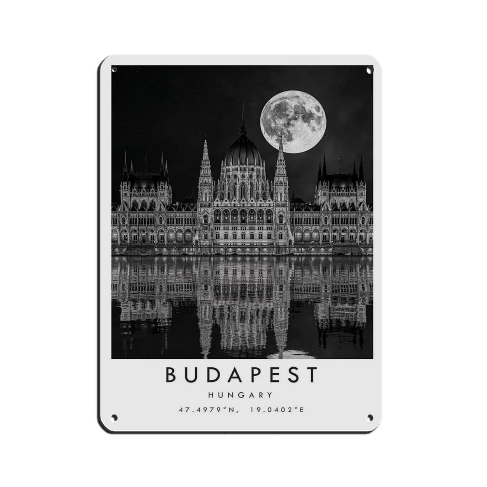Budapest Travel, Hungary Minimalist Tin Sign Vintage Metal Pub Club Cafe Bar Home Wall Art Decoration Poster Retro 12x16inch(30x40cm)