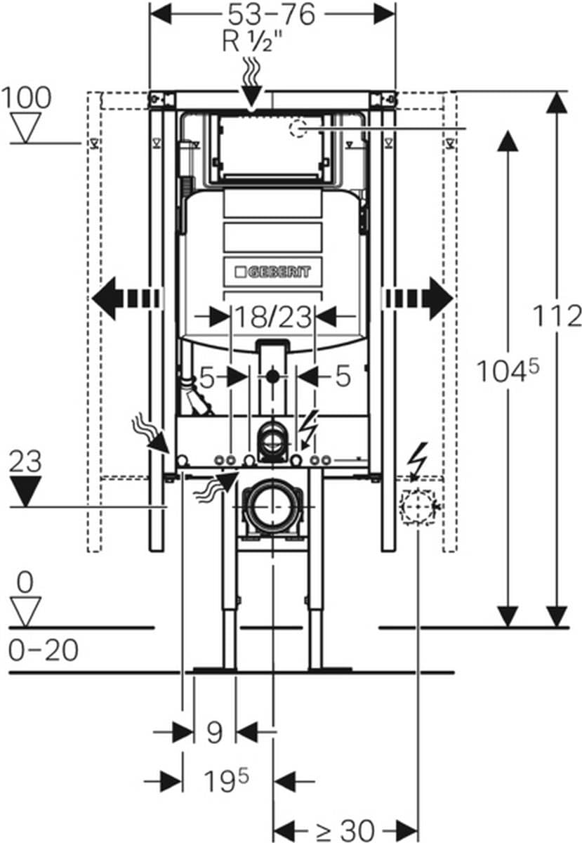 Geberit - Bastidor Geberit Duofix Para Inodoro Suspendido, 112 Cm, Con Cisterna Empotrada Sigma 12 Cm, Solución Esquinera (111.390.00.5)