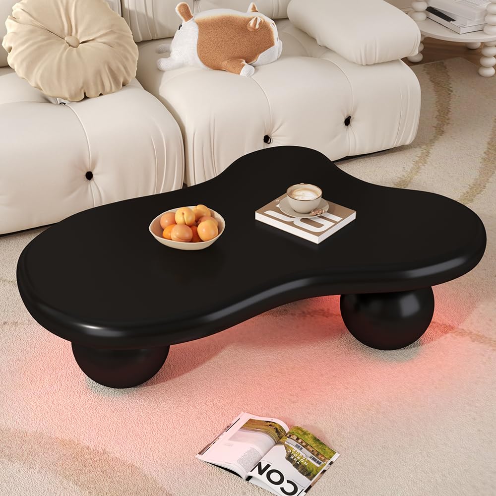 Sweiko Table Basse Design Nuage avec éclairage LED (16 Couleurs), Forme Originale, Pieds arrondis, Idéale pour Salon Moderne et Chambre d'enfant,Plateau Style Cloud Lumineux (Black)