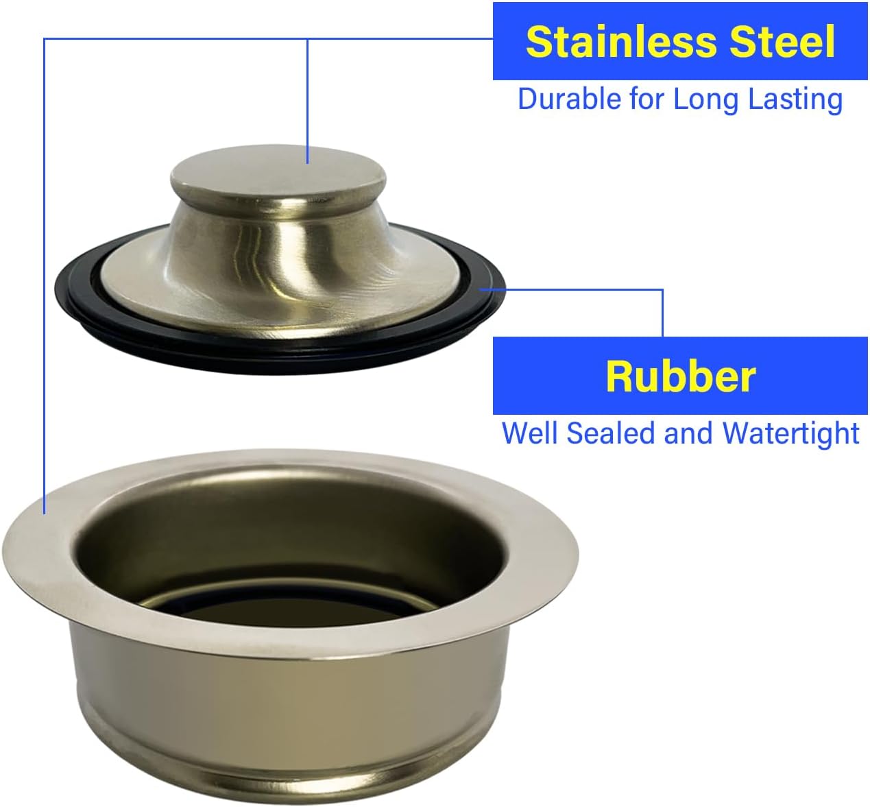 Garbage Disposal Flange and Stopper,Kitchen Sink Drain Flange with Stopper for Garbage Disposal Brushed Stainless Steel Brushed