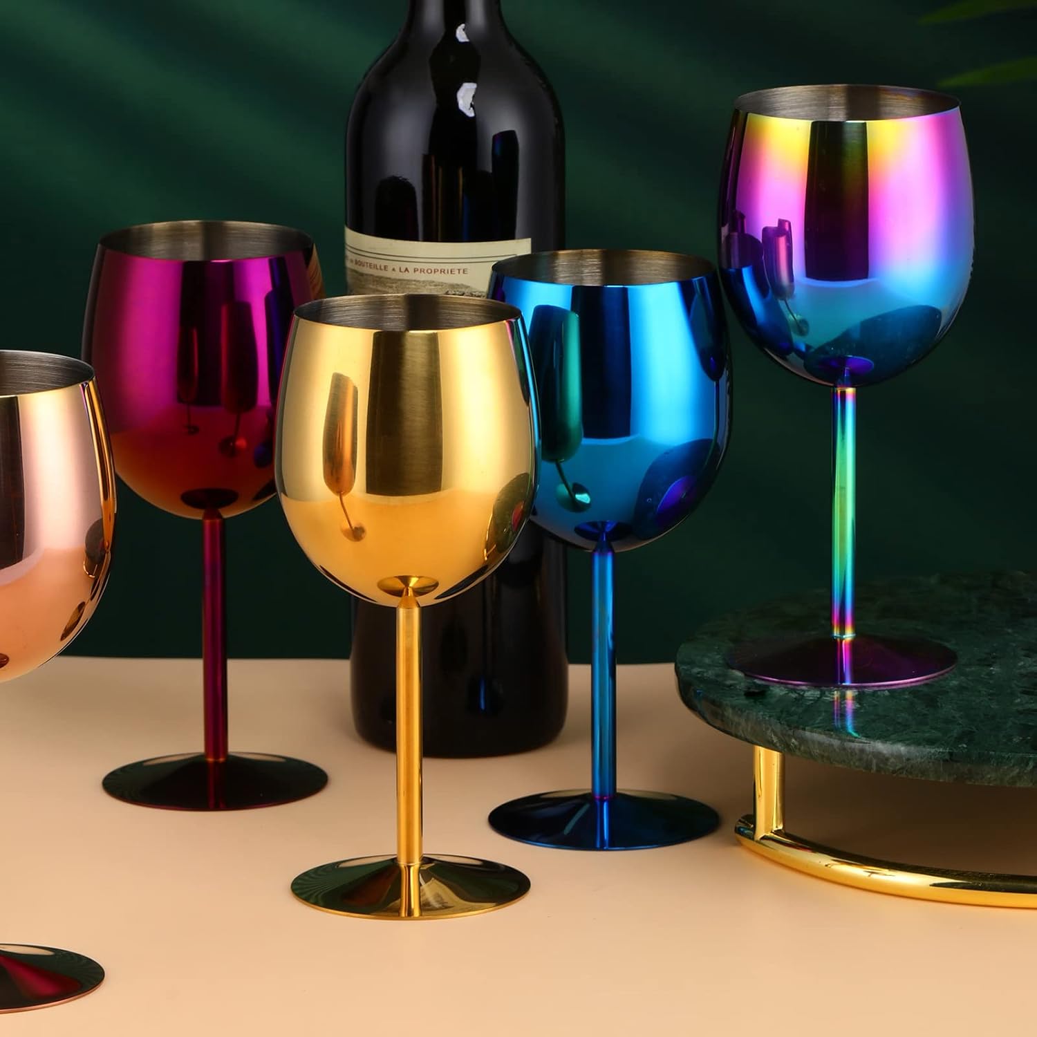 Stainless Steel Wine Glasses Set of 4, 11.8oz Unbreakable Goblet Glass,White Red Wine Metal Drink Champagne Goblet for Outdoor, Travel, Camping, Party,Wedding (Rainbow Color)