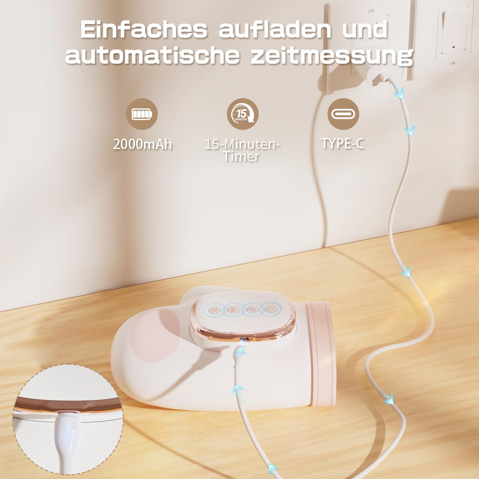 Handmassagegerät Rosa Mit Wärme, 3Modi & 5 Intensitätsstufen