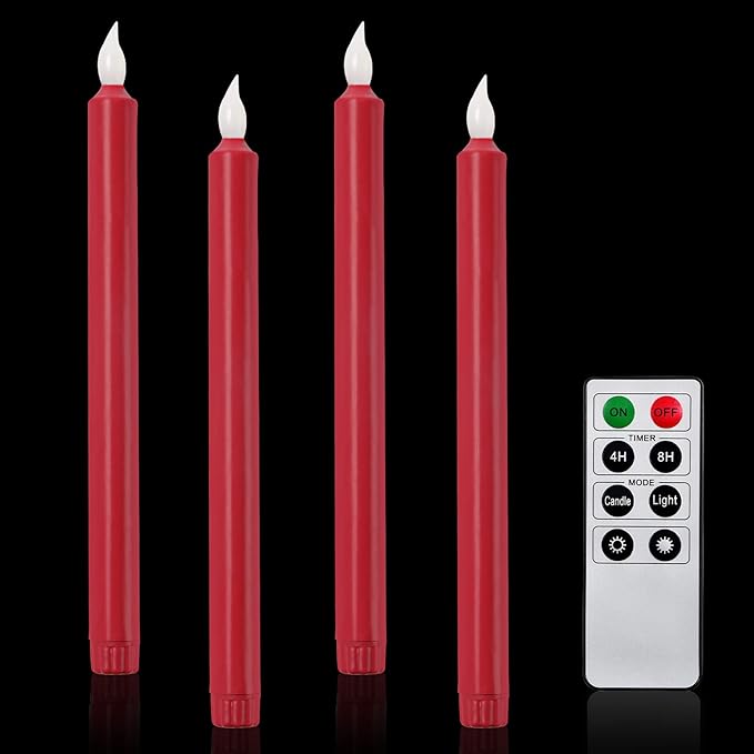 mdXmhz Red Flameless Taper Candles with Remote, Timer