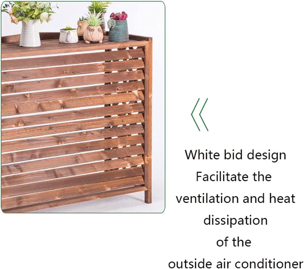 Air Conditioner Cover,Wooden air Conditioner Cover Outdoor air Conditioning Rack Frame Radiator Cover,with Blinds Grid Design,Easy to Care,Windproof and Rustproof, Easy to Install,for Outdoor use