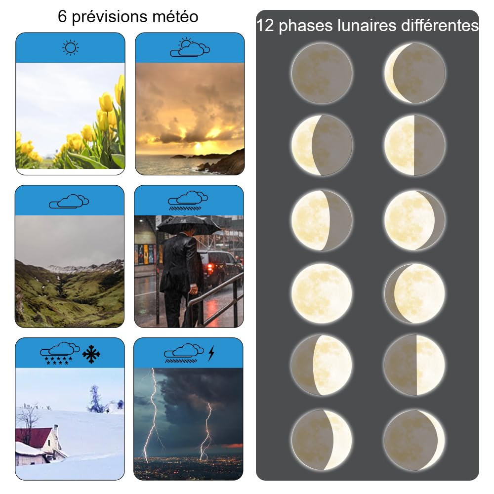KETOTEK Station météo intérieure extérieure sans fil avec capteur LCD thermomètre numérique hygromètre, radio-réveil DCF, baromètre, prévisions météorologiques