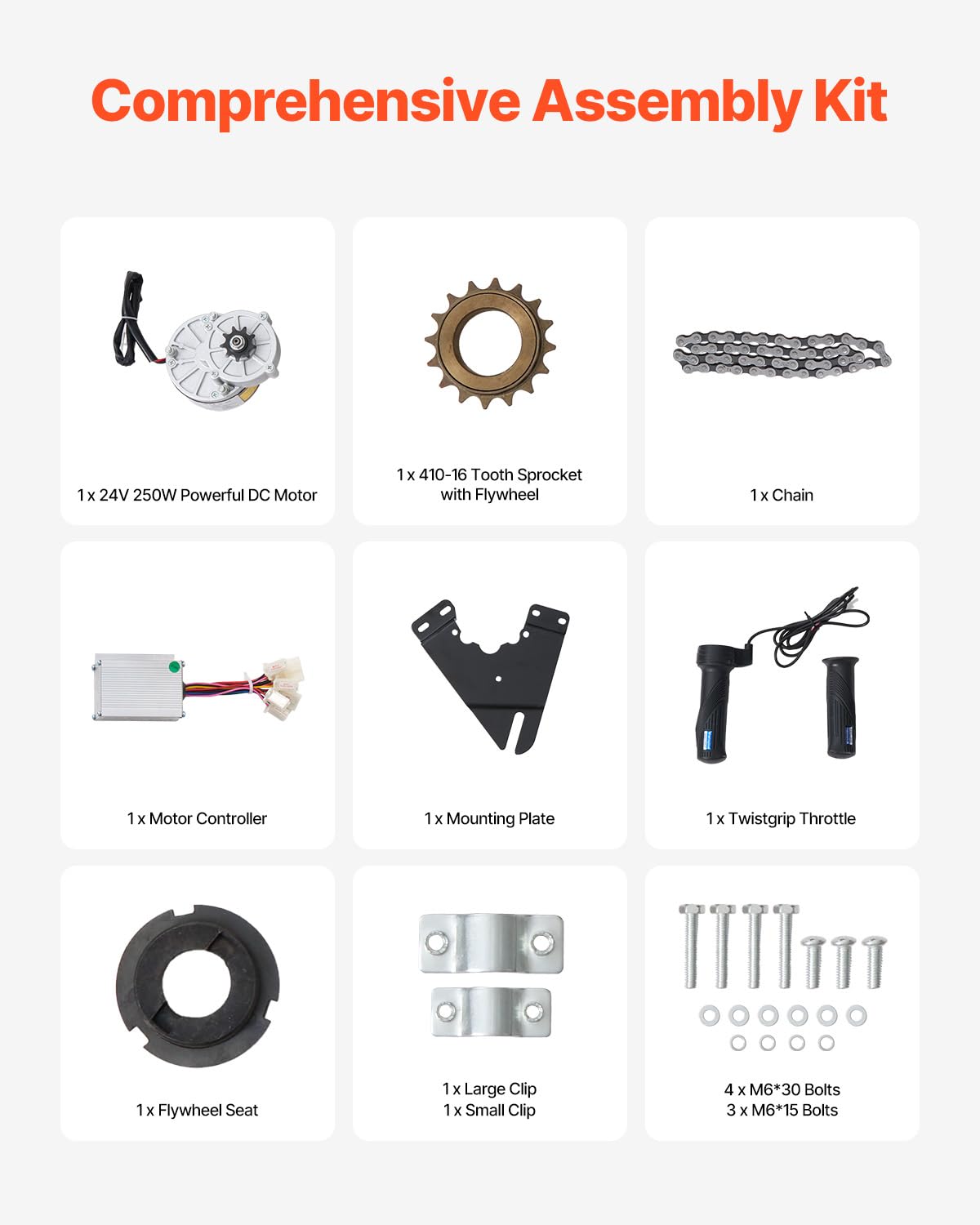 VEVOR Kit Motore Elettrico Senza Spazzole 250 W Motore Elettrico 24 V 2700 Giri/min con Regolatore di Velocità Aggiornato e Kit Impugnatura Acceleratore per Go Kart, Bici Elettrica, Moto, Scooter