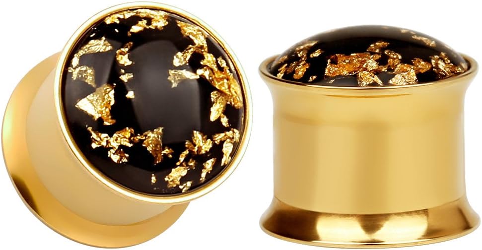 KUBOOZ(1 Pair Simple Golden Gold-foil Ear Plugs Tunnels Gauges Stretcher Piercings.