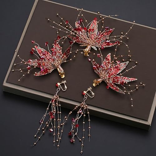 Miniatura 6 de 3 piezas de clip de pelo de diamantes de imitación rojos para novia, horquilla de cristal brillante, piezas de pelo de perlas de flores, accesorios