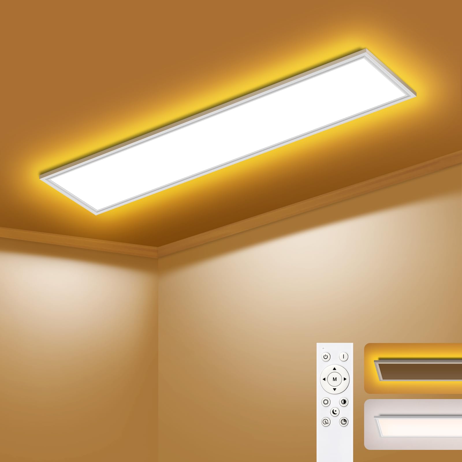 LED Deckenleuchte Dimmbar - LED Panel 120x30cm, 44W 4400LM Deckenlampe mit Fernbedienung 3000K-6500K - Nachtlicht Warm - Deckenleuchte Flach für Schlafzimmer Kinderzimmer Wohnzimme Küchenlampe
