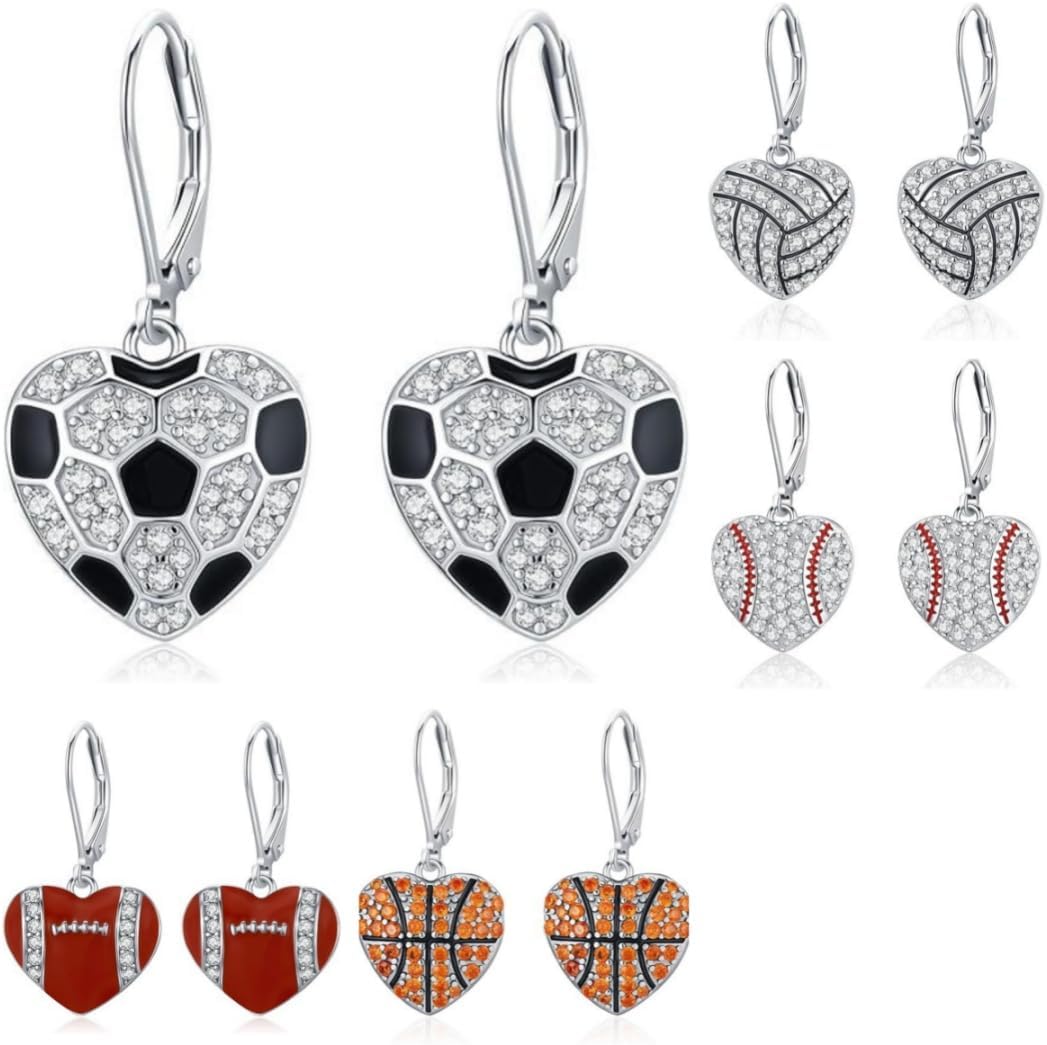 Basketball Baseball Soccer Volleyball Rugby Copper Stud Earrings, for Sports Enthusiasts