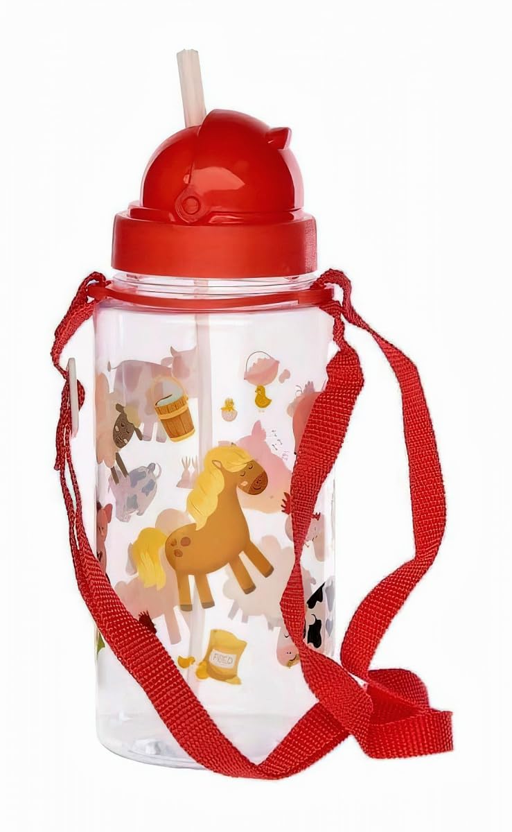 BARBACADO Children's Bottle with Straw & Cord Farm Animals