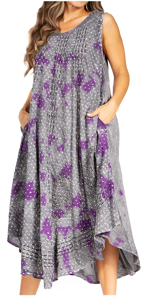 Sakkas Starlight Fourth Womens Tie Dye Caftan Tank Dress Cover Up Beach Kaftan