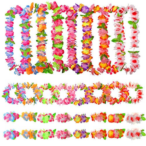 Lot de 32 guirlandes de Fleurs hawaïennes, décorations de fête Tropicale, Collier Hula Lei, Ensemble de Leis hawaïen, Fleurs hawaïennes, Colliers Bandeaux...