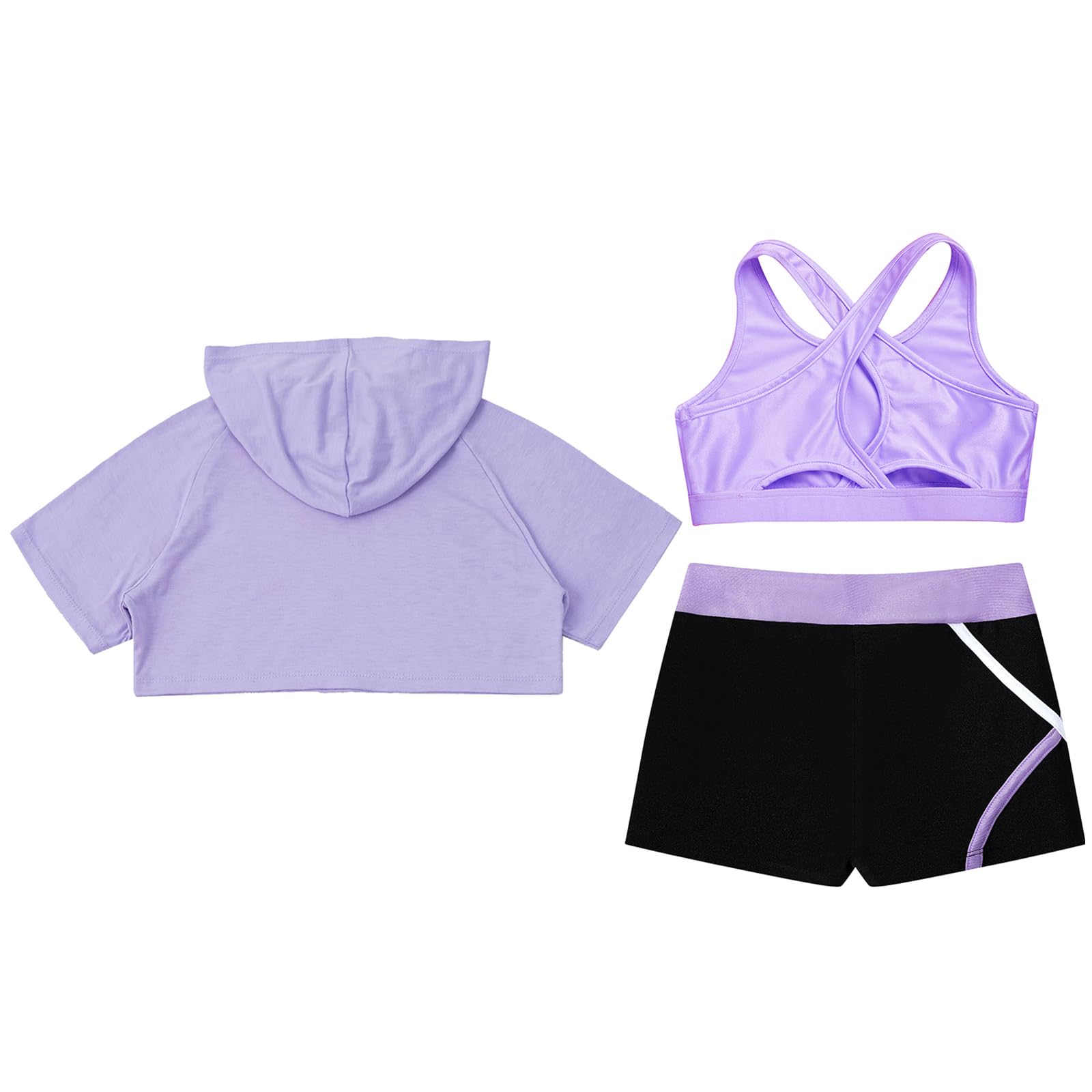 Alvivi Chándal Corto Niña de Verano Sudadera Capucha de Manga Corta y Tanks Top Deporte y Leggings Gimnasia de Elástica Conjunto de Entrenamiento