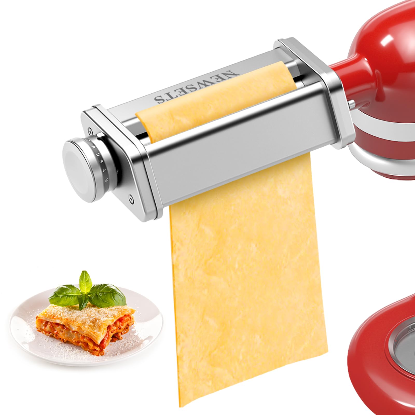 Pasta Roller Attachment for KitchenAid Stand Mixer, Stainless Steel Pasta Maker for Pasta, Ravioli, Noodle Dough Sheet Roller with 8 Adjustable Thickness Knob