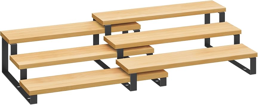 SONGMICS Spice Racks Kitchen Racks Set of 2 with 3 Shelves Bamboo Expandable Can be Stacked Kitchen Worktop