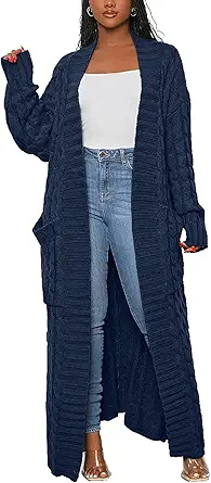 SHINFY Women Long Sleeve Open Front Knit Long Cardigan Casual Knitted Maxi Sweater Coat Outwear with Pockets