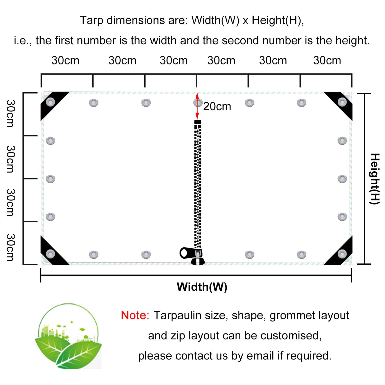 Jolan Gazebo Transparent Tarpaulin Side Panels,Waterproof Clear Tarp Curtains with Zipper,0.5mm PVC Plastic Tarpaulin,Outdoor Curtains with Grommets,Rain Curtains,Customisable,W×H-1×2.3m(3.3 * 7.5ft)