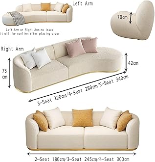 Maple Home Decoration Lamb Fleece Sofa Set modern Nordic Style Sofa Living Room Cafe Hotel Shop Home Furniture (One Side Arc 220cm For 3 Seat)