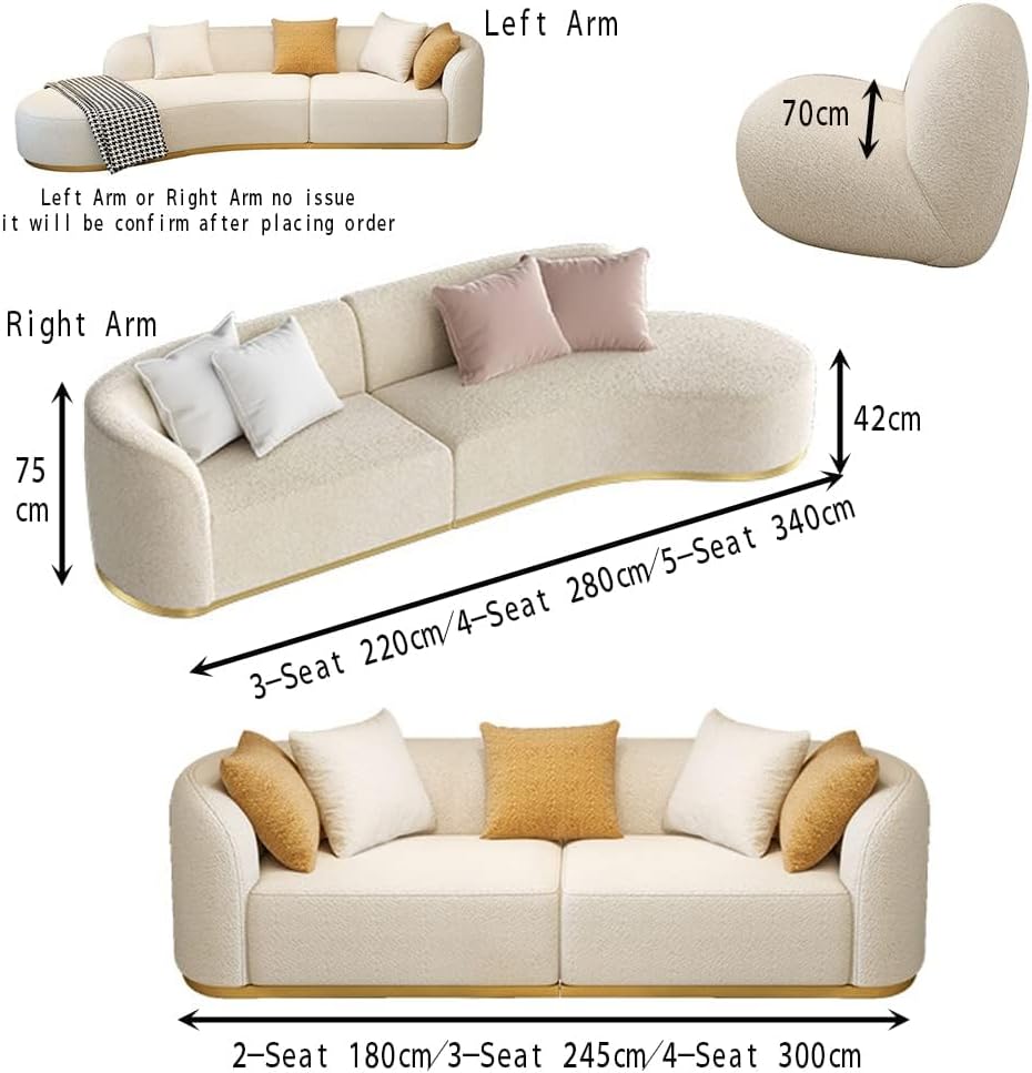 Maple Home Decoration Lamb Fleece Sofa Set modern Nordic Style Sofa Living Room Cafe Hotel Shop Home Furniture (One Side Arc 340cm For 5 Seat)