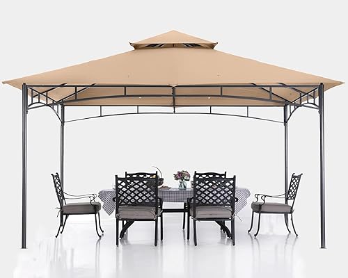 ABCCANOPY Gazebos para patios de 10 x 12 pulgadas, kiosco con marco de acero para exteriores, para césped, patio trasero, jardín y terraza (beige)