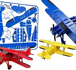 Print & Byte Kit Aeromodelismo Vintage, Conjunto de 3 Aviões Biplanos em Cores Sortidas, 18cm, Montagem DIY sem Cola, para Colecionadores e Hobby