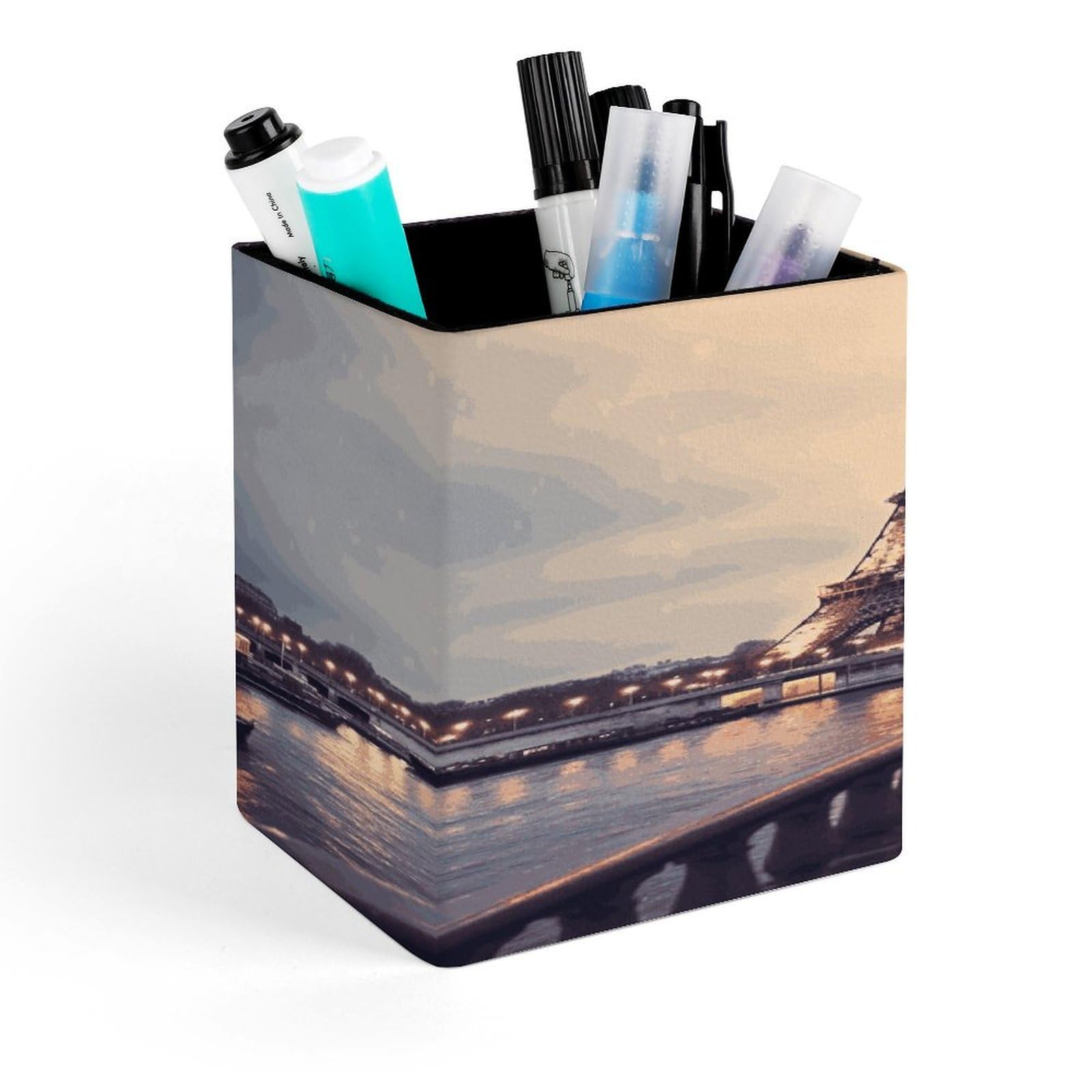 FekiLoot Eiffel Tower Winter Rainy Pen Holder Personalized Desktop Pencil Holders Case Office Accessories Container Box for Square Pen Cup Desktop Organizer Makeup Brush Holder Caddy Storage