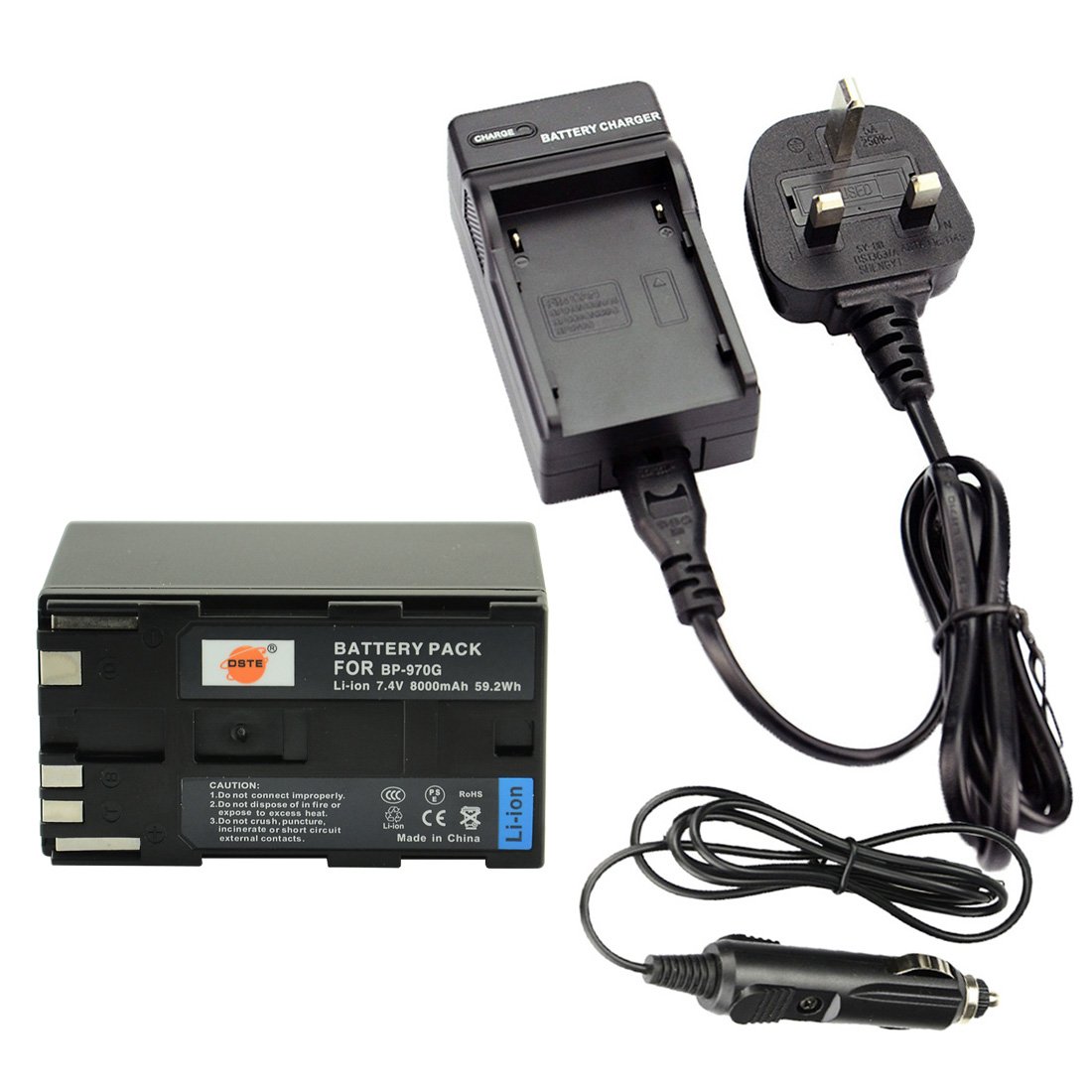 Batería BP-970G recargable de iones de litio con adaptador de coche doble 8