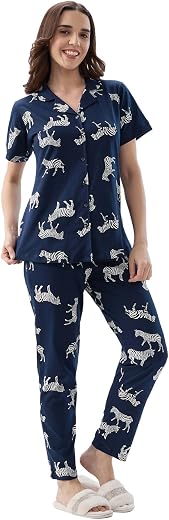 AV2 Women's Cotton Printed Night Suit Set of Shirt &amp; Pajama Set | Casual Night Dress for Women- 4210