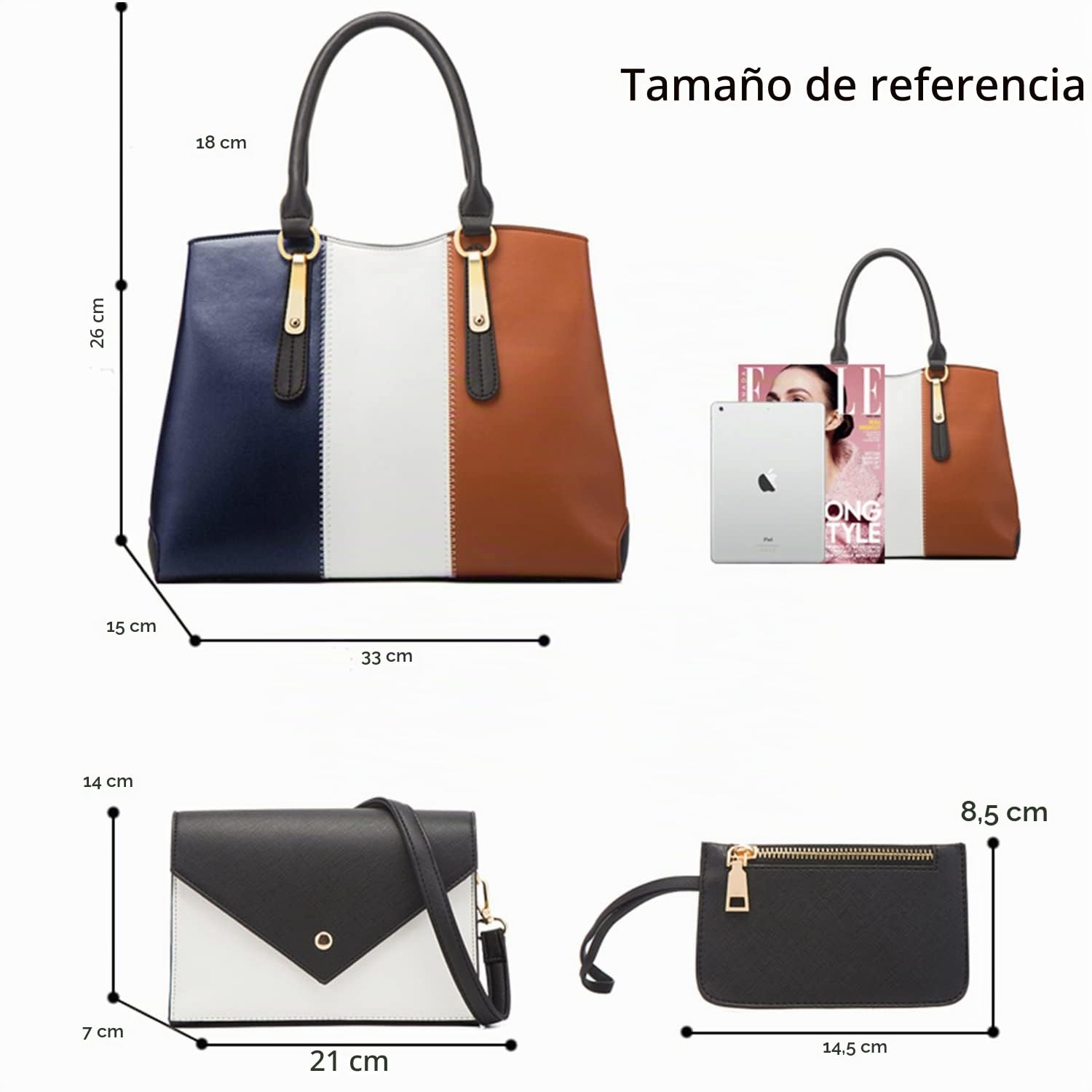 AioTio Bolsos de Mujer Grande Bolso de Hombro Bolso Bandolera Tote Bolso de Mano Cuero PU Conjunto de Bolsa Mujer Tarjetero Billetera 4pcs Set