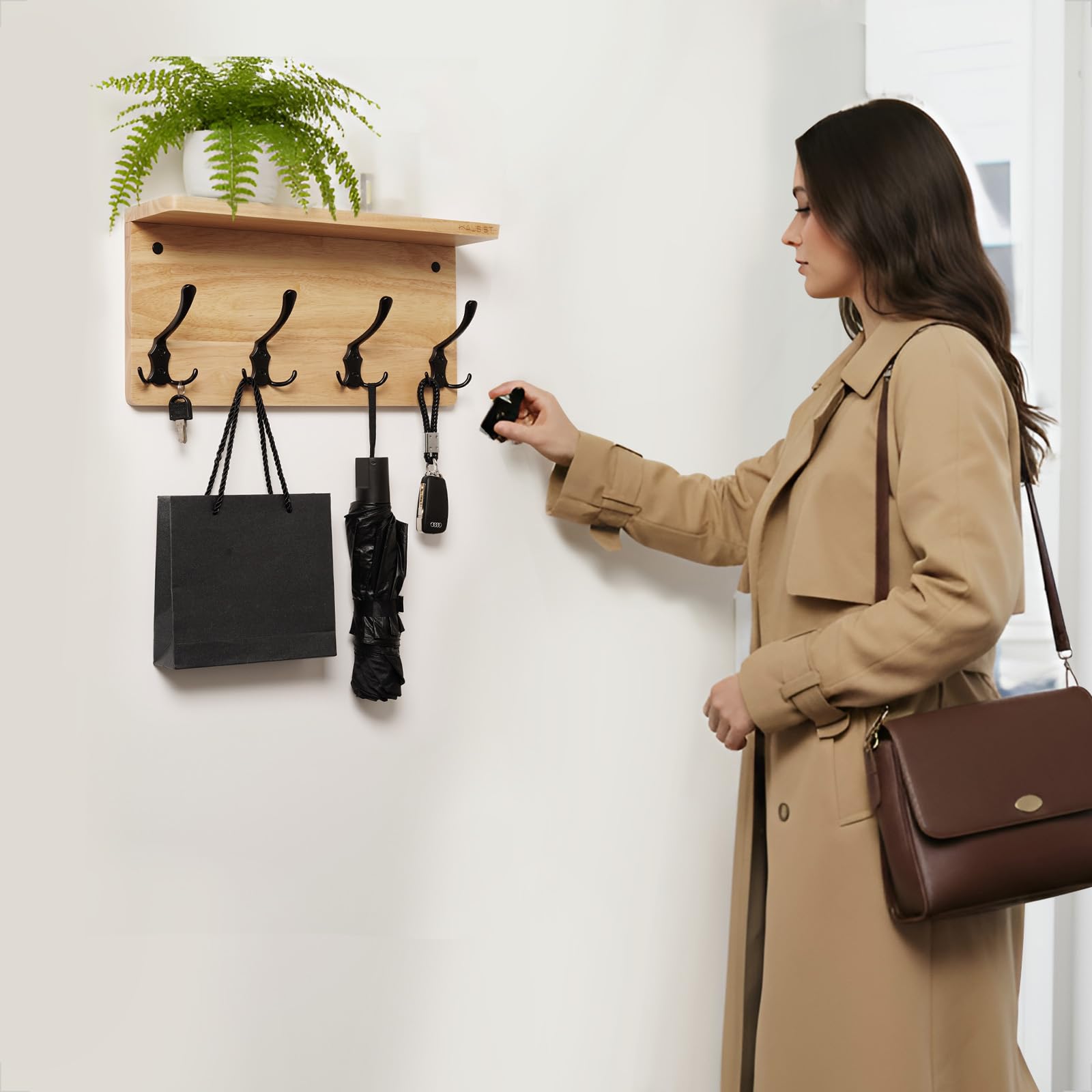 Perchero de Pared de Madera con Estante