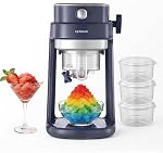 Shaved Machine à glaçons pour la maison, opération à une pression électrique Snow Cone Maker avec réglage de la lame pour les slushies, Bingsu, Desserts congelés, Broyage rapide, Verrouillage facile,3 Moules de glace comprises (bleu indigo)