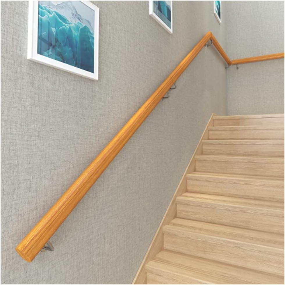 Natural Wooden Handrail -Complete Kit,Handrails for Indoor Stairs,Non-Slip Stair Handrails,Staircase Grab Bar for Elderly,Wall Mounted Home Garden Corridor Lofts Dec wood-30cm