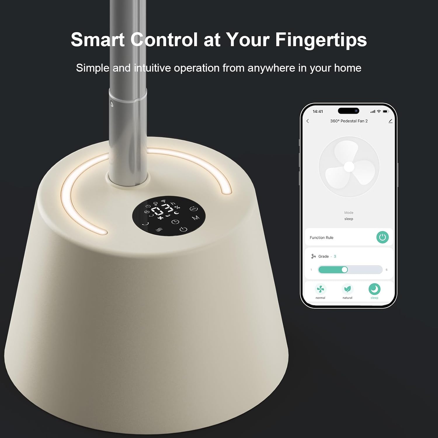Smart Fan for Indoor & Outdoor Use, 20dB Quiet DC Motor, 360° Head & 90° Base, Adjustable Height, Built-in Battery (8-12Hrs), Wi-Fi App & Remote, 6 Speeds & 12H Timer 8 61CFm3isLOL. AC SL1500