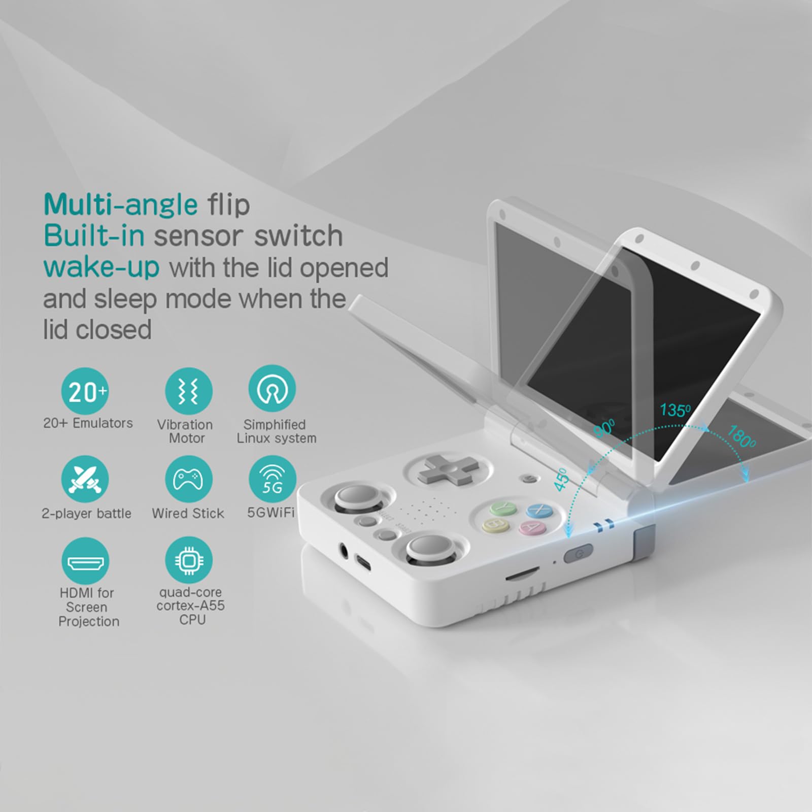 Console di Giochi Portatile Retrò a Handheld Pieghevole, Con Batteria da 3000mAh (Scheda TF Non Inclusa), Design Flip Supporta WiFi e Bluetooth 4.2 Ideale per Adolescenti e Adulti