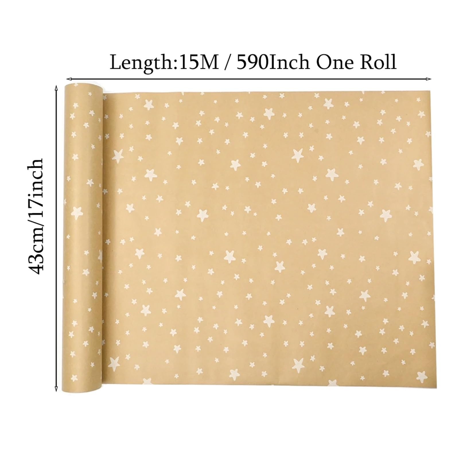 1 Rolle Geschenkpapier mit Sternenmuster, Geschenkpapierrolle for Weihnachten und Geburtstage, braunes Kraftpapier for Geburtstag und Weihnachten